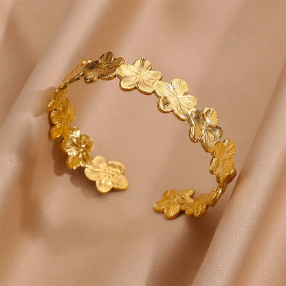 DANA Gold Chunky Flower Cuff Bangle Bracelet