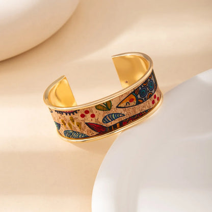Graffiti Art Adjustable Bangle Gold Stainless Steel Bracelet