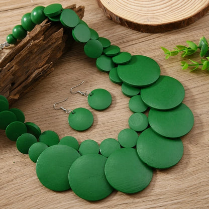 African Bohemian Geometric Wooden Handmade Necklace
