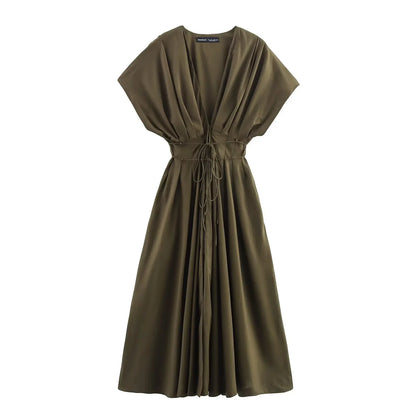 Vintage Single Breasted Sashes Draped Sleeveless Chic Dresses