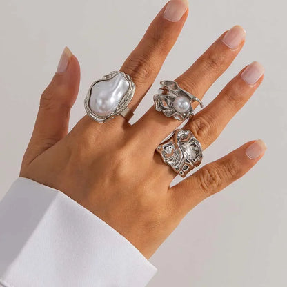 6Pcs/Set Gold Color Imitation Pearl Open Ring