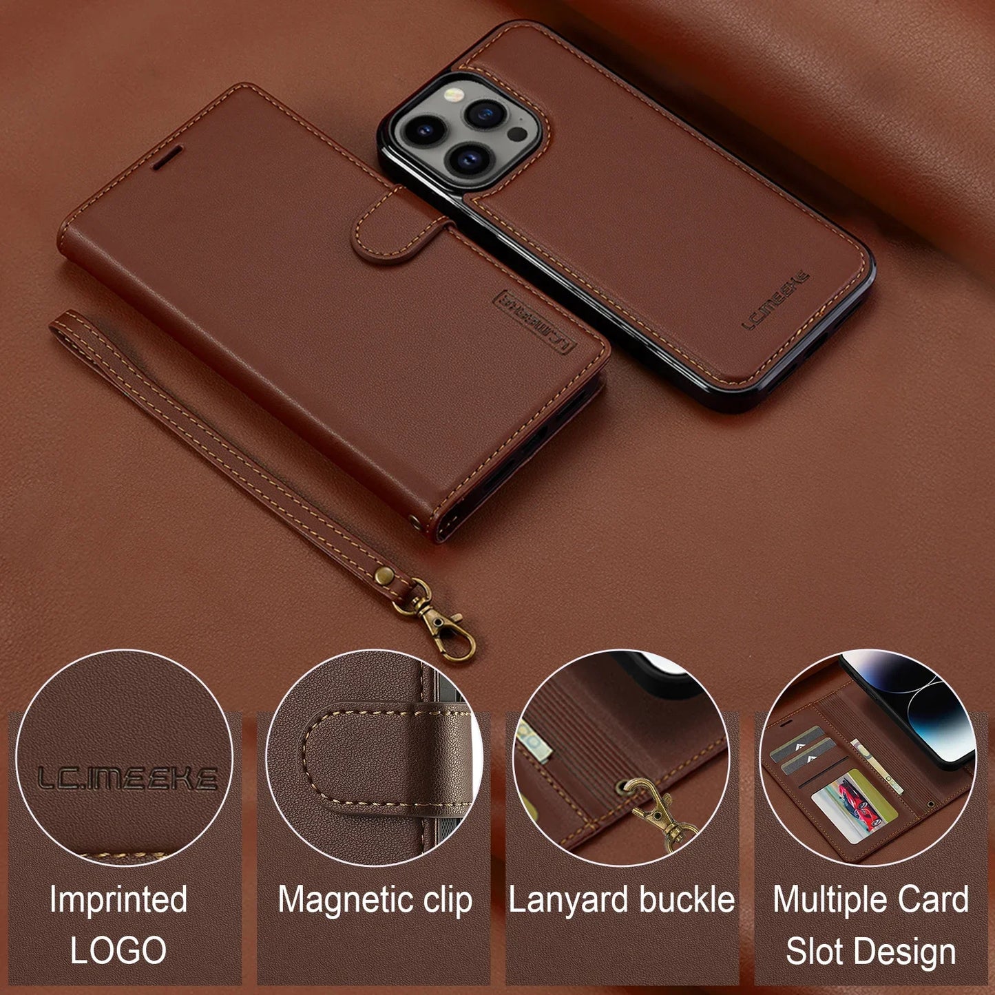 2 in 1 Removable Flip Leather iPhone Case Magnetic Wallet Cover