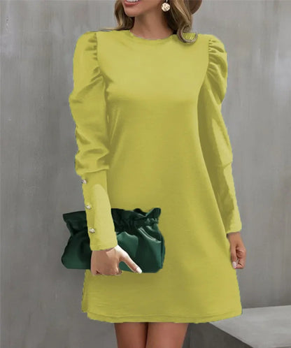 Round Neck Bubble Sleeve Long Sleeve Dress