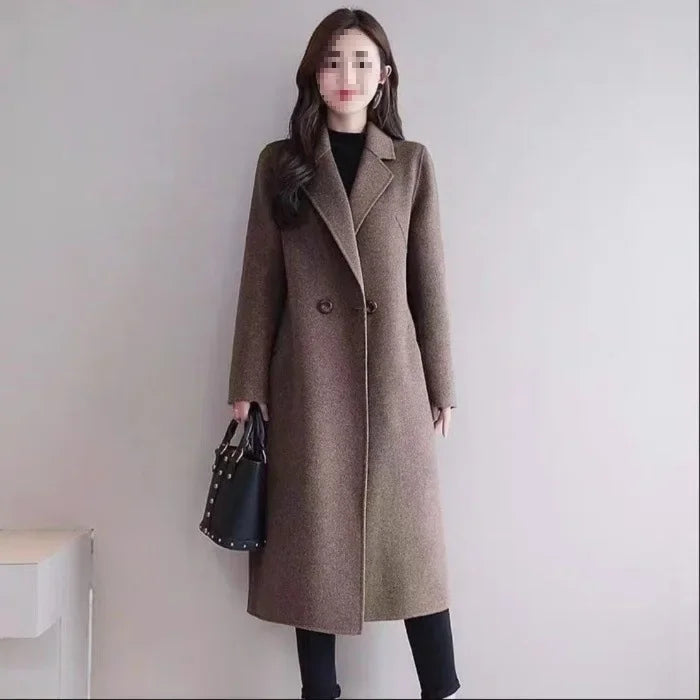 Plus Size Mid-Length Woollen Slim Fit Coat