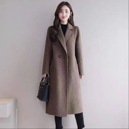 Plus Size Mid-Length Woollen Slim Fit Coat