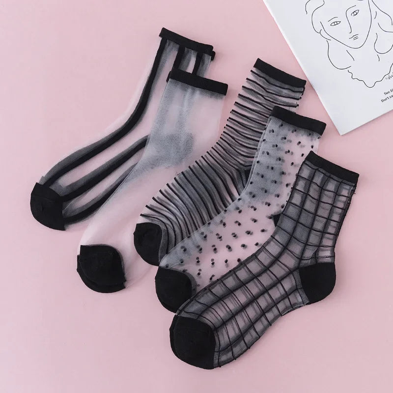 5 Pairs Lace Sexy Transparent Thin Socks