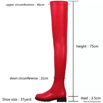 European Platform Zipper High Heels Leather Long Boots