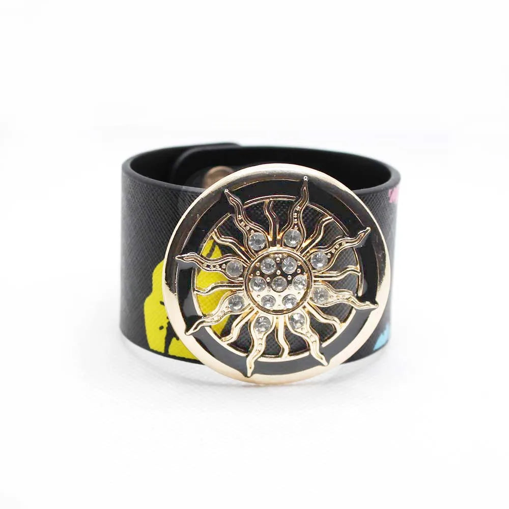 Leather Wide Circle Buckle Bracelet