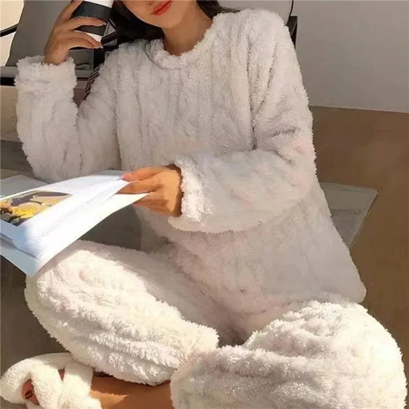 Coral Velvet Jacquard Soft Warm Winter Loungewear Pajama Sets
