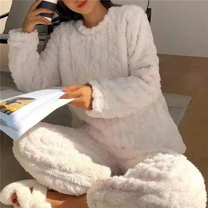 Coral Velvet Jacquard Soft Warm Winter Loungewear Pajama Sets