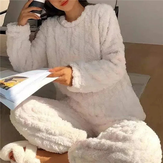 Coral Velvet Jacquard Soft Warm Winter Loungewear Pajama Sets
