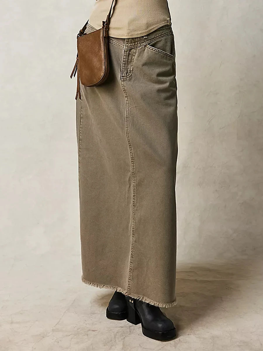 Falda vaquera larga de talle alto estilo maxi