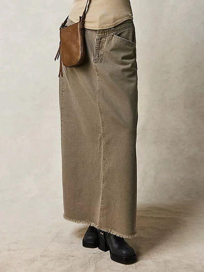 Falda vaquera larga de talle alto estilo maxi