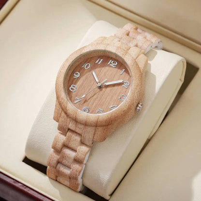 Casual Wooden Pattern Plastic Band Quartz Watch