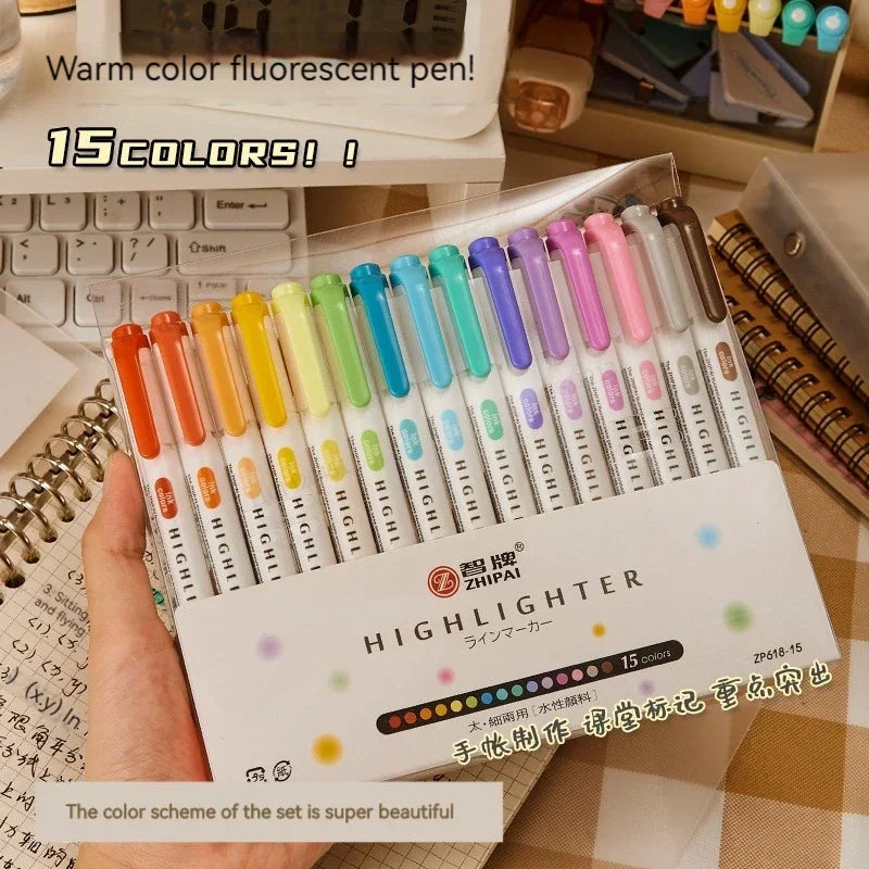 5 Colors/box Double Headed Highlighter Pen Set