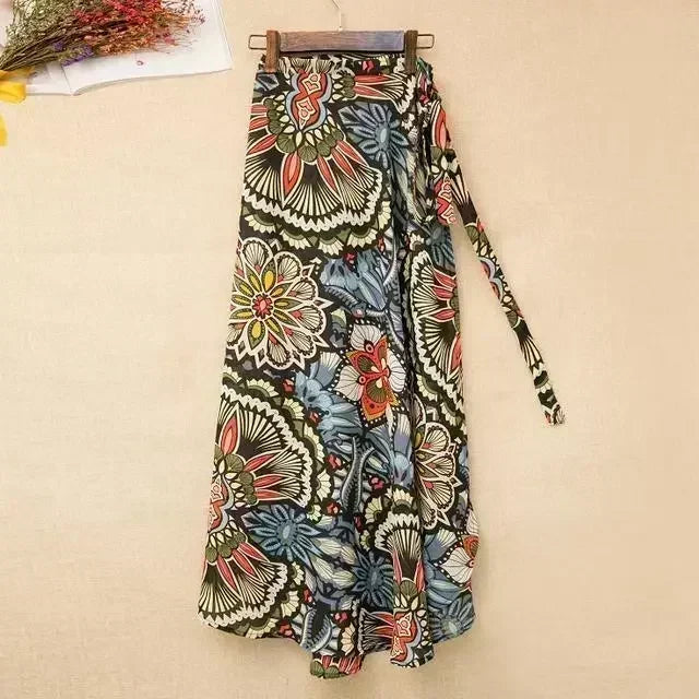 High Waist Wrap Maxi Boho Long Skirt