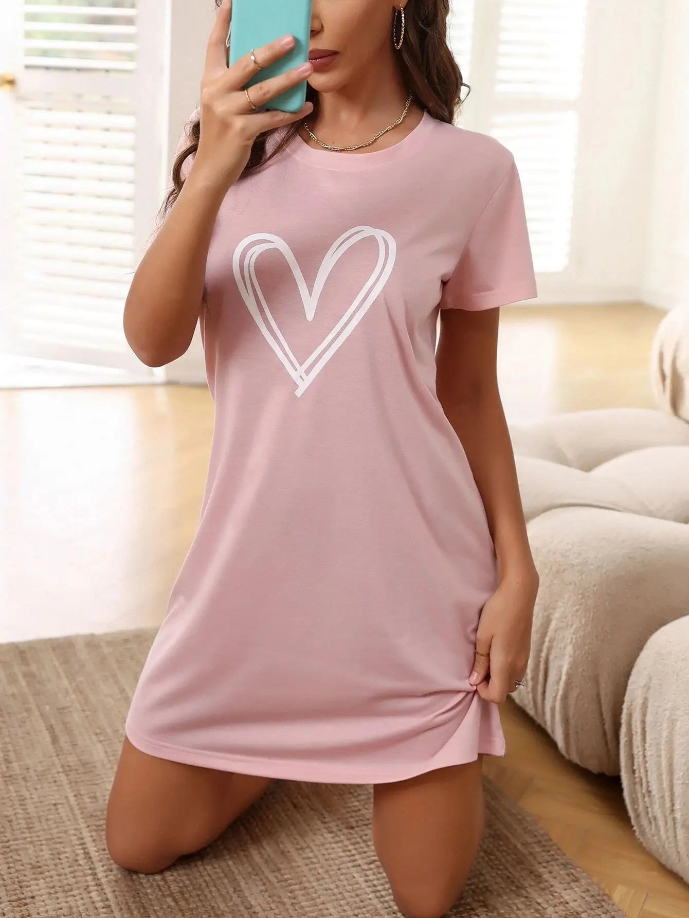 Sexy Nightgown Love Print Short-sleeved Pyjamas
