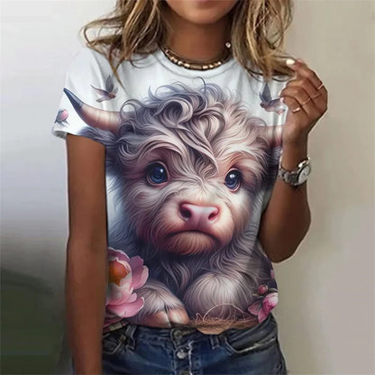 Cute Cow Donkey Pattern Flower Animals 3D Printed T Shirts
