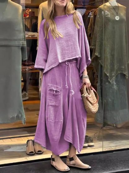 Cotton and Linen Loose Skirt Two-piece Skirt Set