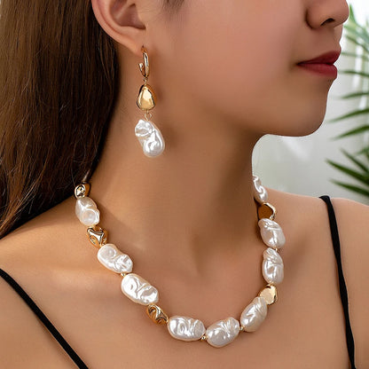 Elegant Palace Style Pearl Necklace Earring Jewelry Set