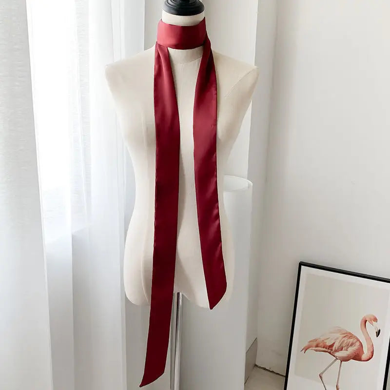 5x200cm Satin Silk Narrow Scarf Neckerchief Solid Neck Scarves Long Silk Thin Scarf