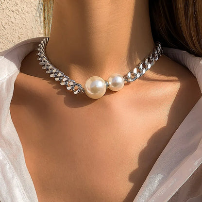 Punk Cuban Chains Imitation-Pearl Pendant Necklace