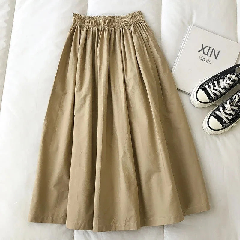 High-Waisted Pleated Long Casual Elegant Skirt