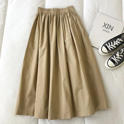 High-Waisted Pleated Long Casual Elegant Skirt