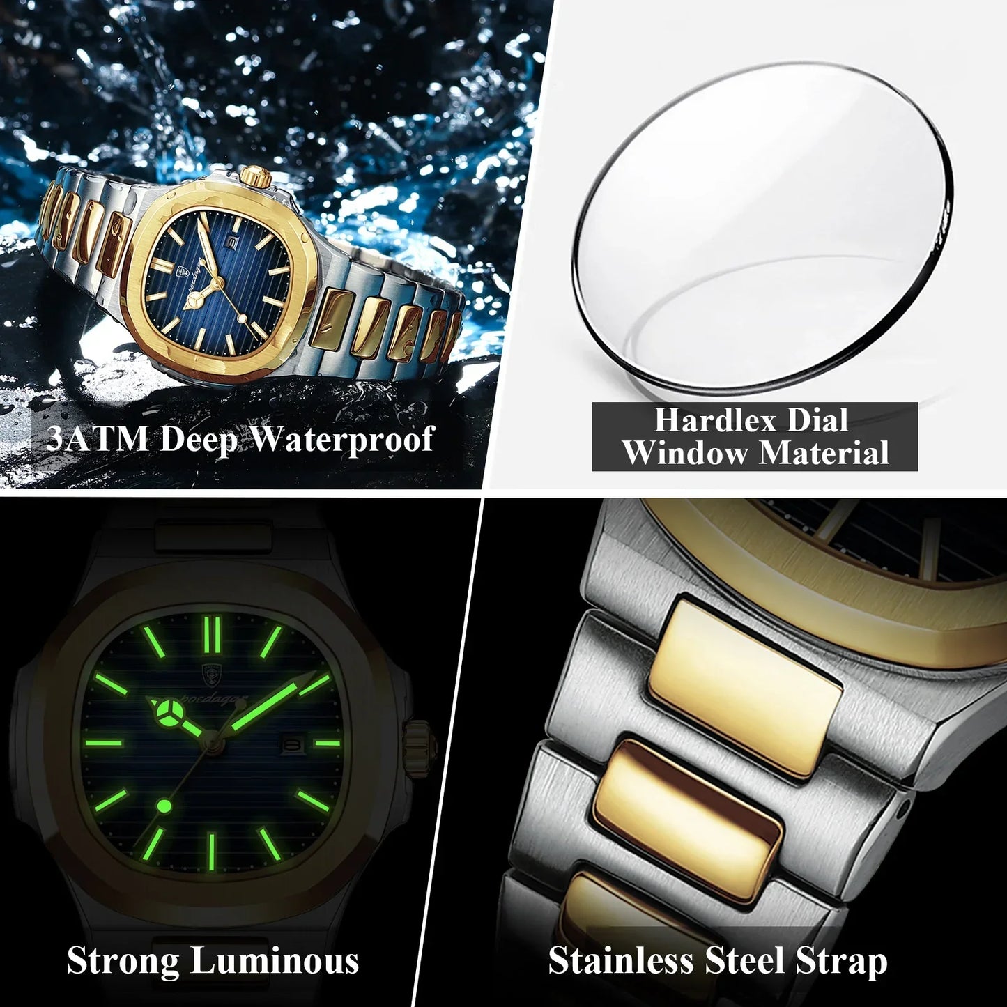 Luxury Waterproof Luminous  Stainless Steel Quartz Watches