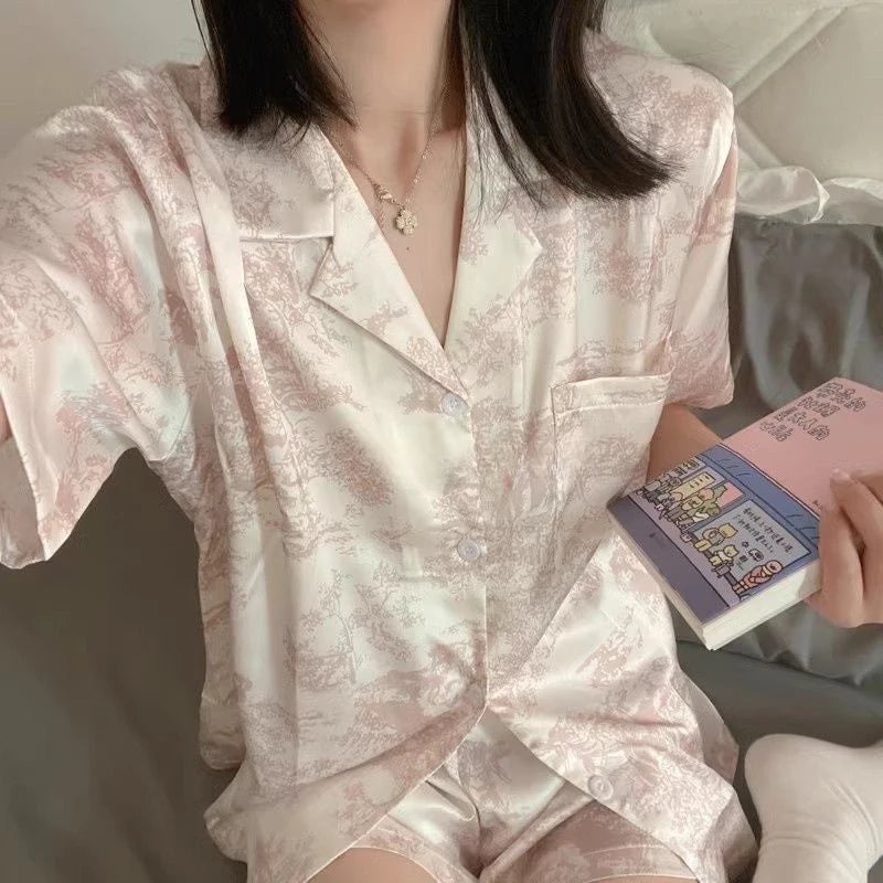 Short Sleeve Button Top and Shorts Pink Sleepwear Soft Comfy Pajama Set