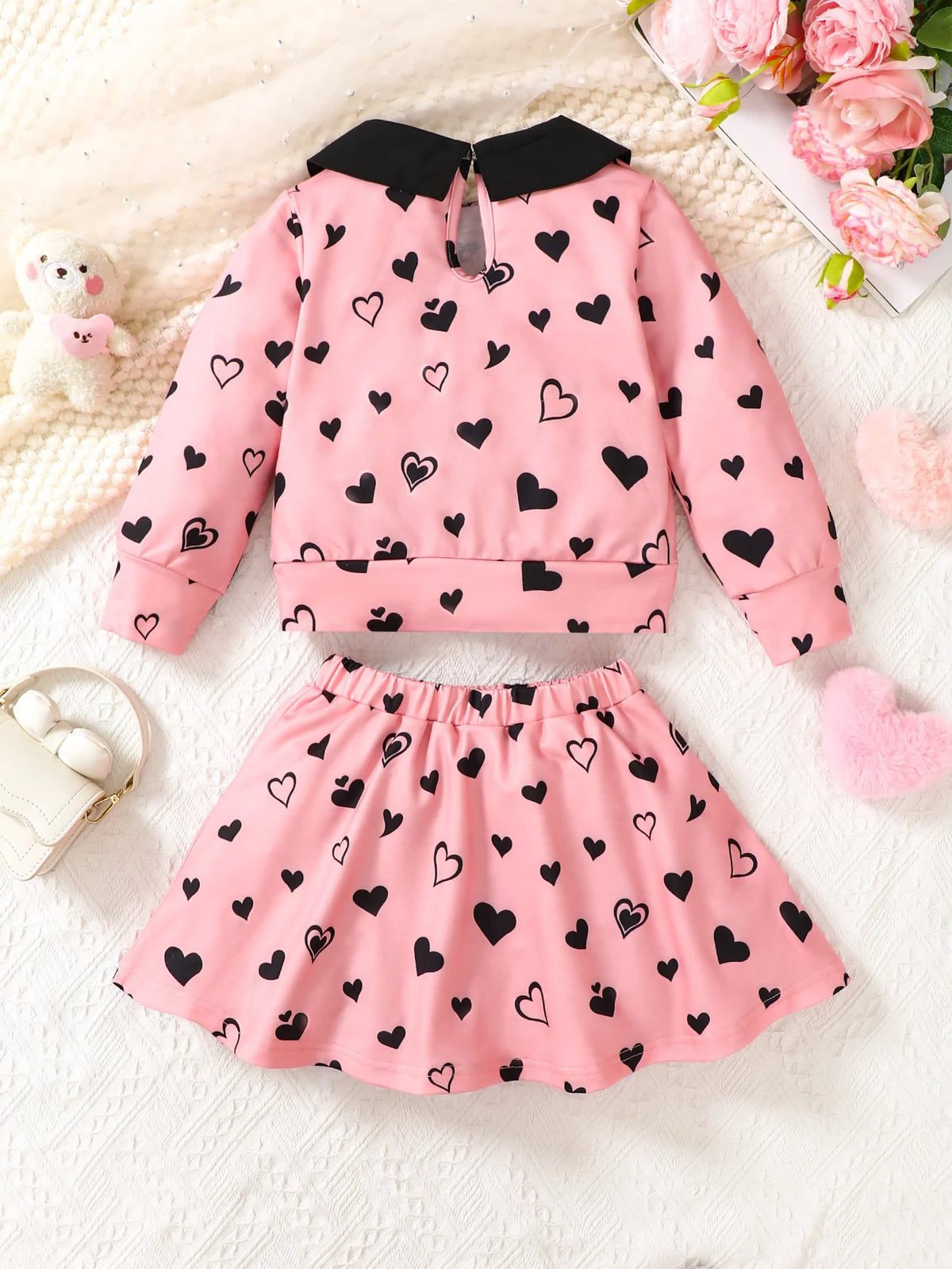 Autumn Sweet Cute Cartoon Cat Print Heart Pattern 4-7 Years Set