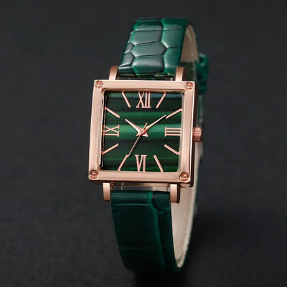 Square Quartz Roma Dial Leather Strap Wristwatches