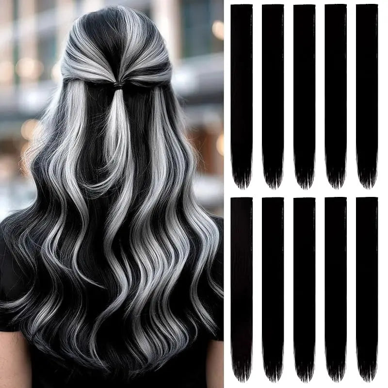 1 5 11 Pcs/lot Clip in Hair Extensions Highlights Synthetic Hair 22 inch Rainbow