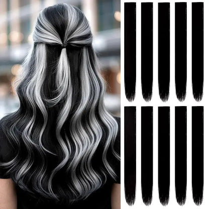 1 5 11 Pcs/lot Clip in Hair Extensions Highlights Synthetic Hair 22 inch Rainbow
