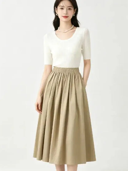 High-Waisted Pleated Long Casual Elegant Skirt