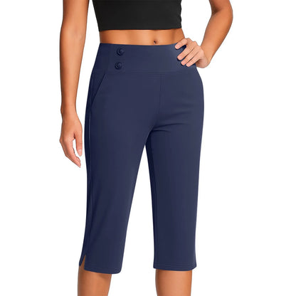 Thin Yoga Button Pocket With Split Hems High Waist Sports Pants