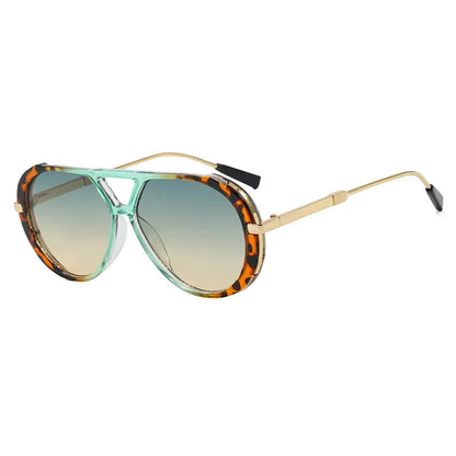 Large Frame Pilot Punk Metal Frame Leopard Oversized Sunglasses