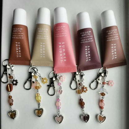 Lip Balm Keychains with Beaded Heart Charms Colorful Bead Lip Balm