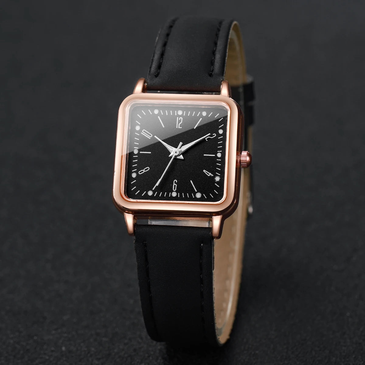 Square Leather Quartz Watches Heart Bracelet Set