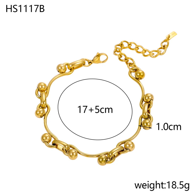 Stainless Steel Thick Simple Chunky Chain Layered Gold Bracelet Set