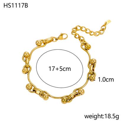 Stainless Steel Thick Simple Chunky Chain Layered Gold Bracelet Set