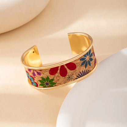 Graffiti Art Adjustable Bangle Gold Stainless Steel Bracelet