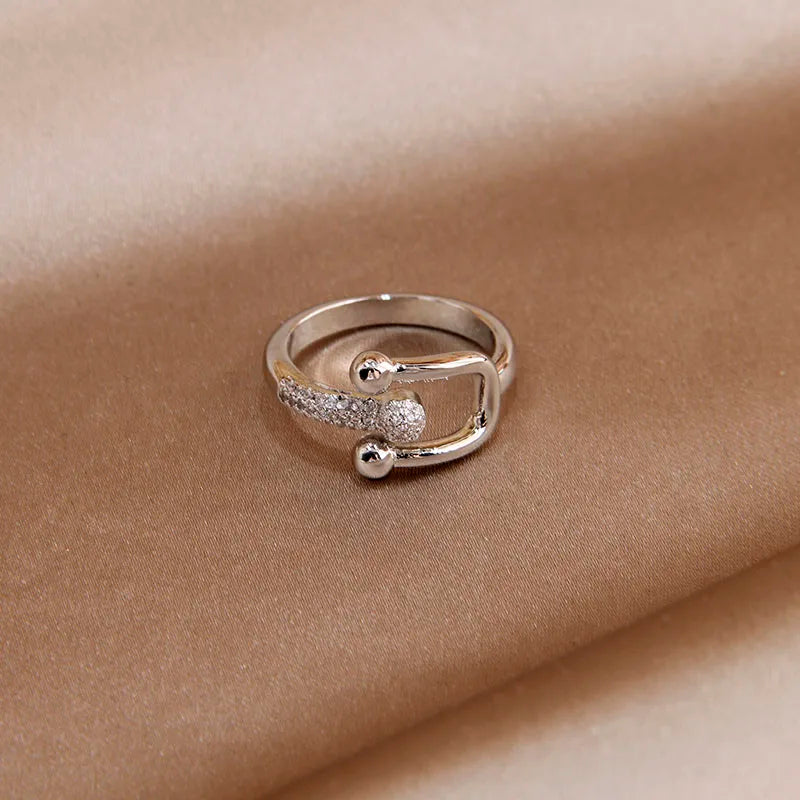 Sight Crystal Letter U Adjustable Zircon Rings
