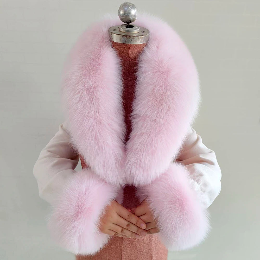 Conjunto de bufanda y puños de piel de zorro natural