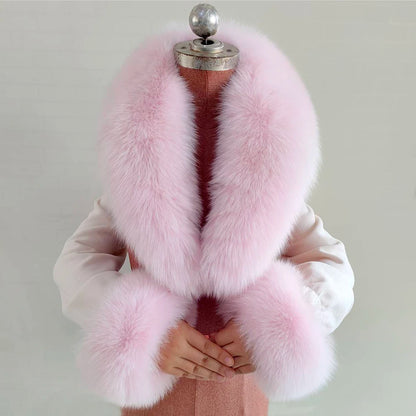 Conjunto de bufanda y puños de piel de zorro natural