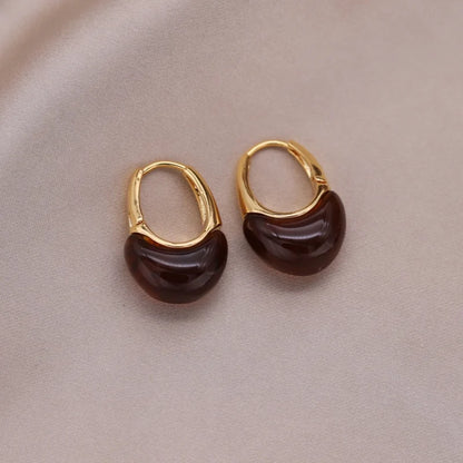 Korean design 14K gold plated round amber resin earrings