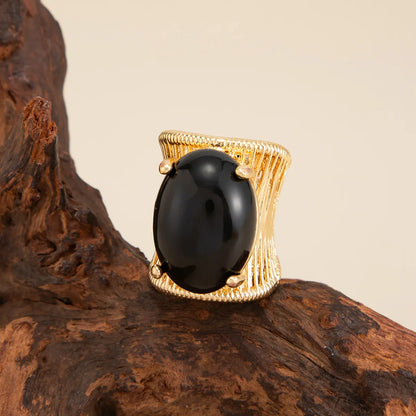 Rock Punk Hip Hop Vintage Elegant Black Brown Shading Resin Stone Chunky Metal Ring