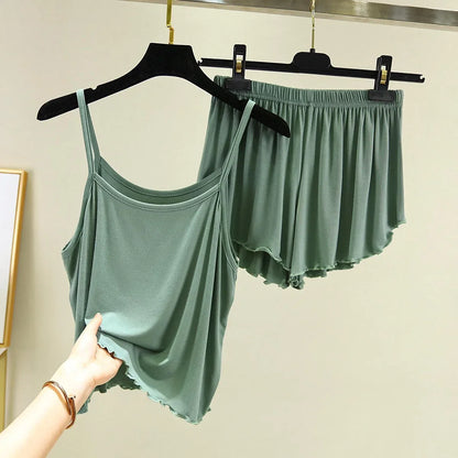 Camisole Sexy Thin Loose Shorts Large Size Pajamas Set