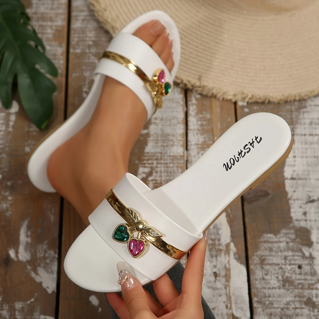Cherry Buckle Versatile Metal Decoration Flat Slippers
