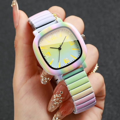Square Elastic Strap Quartz Wristwatches Set